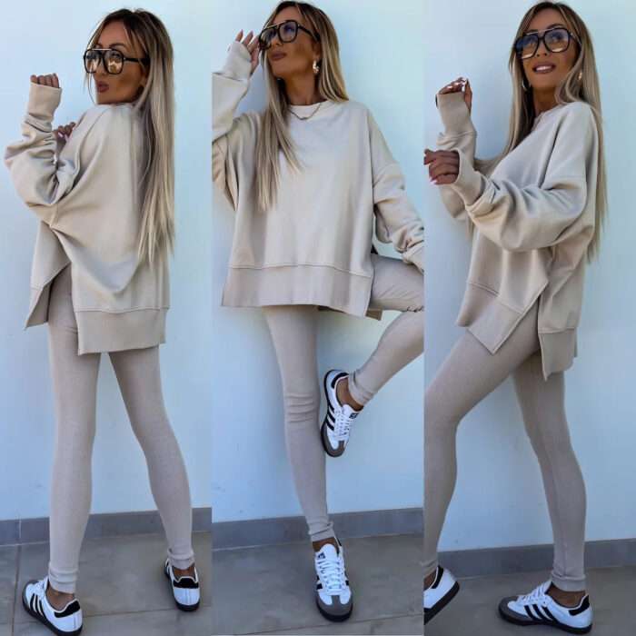 2 Piece Quality Sweater Suit Loose Top Tight Trousers