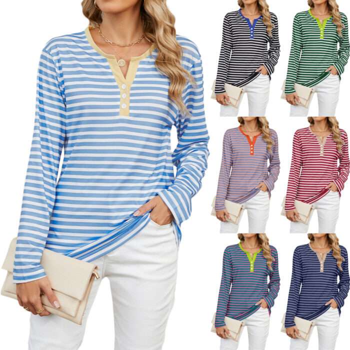 5 Modern V neck Striped Long Sleeved Tshirts