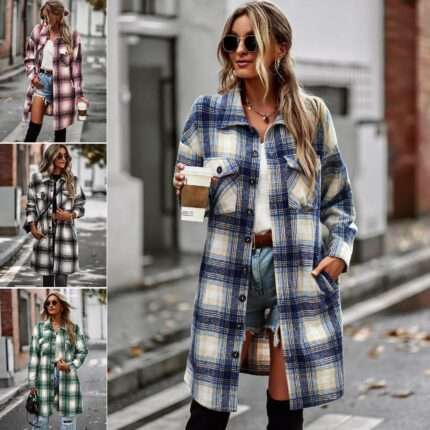 2 in 1 Quality Long Plaid Cardigan Coat